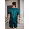 Ekouaer Mens Pajamas Set 2 Piece Silk Pjs Sets Button Down Loungewear | Satin Sleepwear, Summer Fall Homewear, Short Sleeve Tops and Shorts with Pockets(Green)