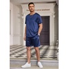 Ekouaer Mens Pajamas Set 2 Piece Silk Pjs Sets Button Down Loungewear | Satin Sleepwear, Summer Fall Homewear, Short Sleeve Tops and Shorts with Pockets(Navy Blue)