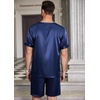 Ekouaer Mens Pajamas Set 2 Piece Silk Pjs Sets Button Down Loungewear | Satin Sleepwear, Summer Fall Homewear, Short Sleeve Tops and Shorts with Pockets(Navy Blue)