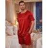 Ekouaer Mens Pajamas Set 2 Piece Silk Pjs Sets Button Down Loungewear | Satin Sleepwear, Summer Fall Homewear, Short Sleeve Tops and Shorts with Pockets(Red)