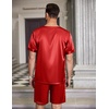 Ekouaer Mens Pajamas Set 2 Piece Silk Pjs Sets Button Down Loungewear | Satin Sleepwear, Summer Fall Homewear, Short Sleeve Tops and Shorts with Pockets(Red)