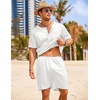 Ekouaer Mens Pajamas Set 2 Piece Silk Pjs Sets Button Down Loungewear | Satin Sleepwear, Summer Fall Homewear, Short Sleeve Tops and Shorts with Pockets(White)