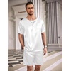 Ekouaer Mens Pajamas Set 2 Piece Silk Pjs Sets Button Down Loungewear | Satin Sleepwear, Summer Fall Homewear, Short Sleeve Tops and Shorts with Pockets(White)