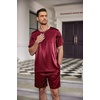 Ekouaer Mens Pajamas Set 2 Piece Silk Pjs Sets Button Down Loungewear | Satin Sleepwear, Summer Fall Homewear, Short Sleeve Tops and Shorts with Pockets(Wine Red)