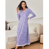 Ekouaer Nightgown Women Long Sleeve Sleepwear Full Length Long Nightshirt Soft Loungewear Pajama Dress S-4XL(Purple Dots)