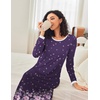 Ekouaer Nightgown Women Long Sleeve Sleepwear Full Length Long Nightshirt Soft Loungewear Pajama Dress S-4XL(Purple Floral)