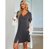 Ekouaer Nightgowns for Women Button Down Night Gown with Pockets | Short Sleeve Sleepshirt V Neck Night Shirt Soft Pajamas Dress Casual Sleepwear for Labor, Delivery, Maternity, Nursing(Dark Grey)