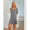 Ekouaer Nightgowns for Women Button Down Night Gown with Pockets | Short Sleeve Sleepshirt V Neck Night Shirt Soft Pajamas Dress Casual Sleepwear for Labor, Delivery, Maternity, Nursing(Grey)