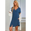 Ekouaer Nightgowns for Women Button Down Night Gown with Pockets | Short Sleeve Sleepshirt V Neck Night Shirt Soft Pajamas Dress Casual Sleepwear for Labor, Delivery, Maternity, Nursing(Blue)
