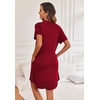 Ekouaer Nightgowns for Women Button Down Night Gown with Pockets | Short Sleeve Sleepshirt V Neck Night Shirt Soft Pajamas Dress Casual Sleepwear for Labor, Delivery, Maternity, Nursing(Wine Red)