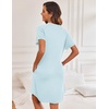 Ekouaer Nightgowns for Women Button Down Night Gown with Pockets | Short Sleeve Sleepshirt V Neck Night Shirt Soft Pajamas Dress Casual Sleepwear for Labor, Delivery, Maternity, Nursing(Light Blue)