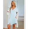 Ekouaer Nightgowns for Women Button Down Night Gown with Pockets | Short Sleeve Sleepshirt V Neck Night Shirt Soft Pajamas Dress Casual Sleepwear for Labor, Delivery, Maternity, Nursing(Light Blue)