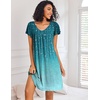 Ekouaer Nightgowns for Women Short Sleeve House Dress Pleated Night Gown | Soft Sleep Shirts V Neck Night Shirts Comfy Moo Moos Ladies Sleep Dress Plus Size Pajama Dress Gowns for Women Sleepwear(Blue Leaves)