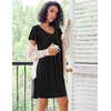 Ekouaer Nightgowns for Women Short Sleeve House Dress Pleated Night Gown | Soft Sleep Shirts V Neck Night Shirts Comfy Moo Moos Ladies Sleep Dress Plus Size Pajama Dress Gowns for Women Sleepwear(Black)