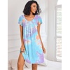 Ekouaer Nightgowns for Women Short Sleeve House Dress Pleated Night Gown | Soft Sleep Shirts V Neck Night Shirts Comfy Moo Moos Ladies Sleep Dress Plus Size Pajama Dress Gowns for Women Sleepwear(Blue Tie Dye)