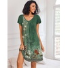 Ekouaer Nightgowns for Women Short Sleeve House Dress Pleated Night Gown | Soft Sleep Shirts V Neck Night Shirts Comfy Moo Moos Ladies Sleep Dress Plus Size Pajama Dress Gowns for Women Sleepwear(Green Floral)