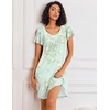 Ekouaer Nightgowns for Women Short Sleeve House Dress Pleated Night Gown | Soft Sleep Shirts V Neck Night Shirts Comfy Moo Moos Ladies Sleep Dress Plus Size Pajama Dress Gowns for Women Sleepwear(Light Green Floral)