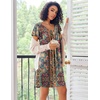 Ekouaer Nightgowns for Women Short Sleeve House Dress Pleated Night Gown | Soft Sleep Shirts V Neck Night Shirts Comfy Moo Moos Ladies Sleep Dress Plus Size Pajama Dress Gowns for Women Sleepwear(Ethnic Floral)