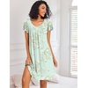 Ekouaer Nightgowns for Women Short Sleeve House Dress Pleated Night Gown | Soft Sleep Shirts V Neck Night Shirts Comfy Moo Moos Ladies Sleep Dress Plus Size Pajama Dress Gowns for Women Sleepwear(Light Green Floral)