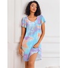 Ekouaer Nightgowns for Women Short Sleeve House Dress Pleated Night Gown | Soft Sleep Shirts V Neck Night Shirts Comfy Moo Moos Ladies Sleep Dress Plus Size Pajama Dress Gowns for Women Sleepwear(Blue Tie Dye)