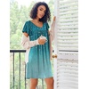 Ekouaer Nightgowns for Women Short Sleeve House Dress Pleated Night Gown | Soft Sleep Shirts V Neck Night Shirts Comfy Moo Moos Ladies Sleep Dress Plus Size Pajama Dress Gowns for Women Sleepwear(Blue Leaves)