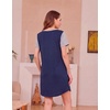 Ekouaer Nightgowns for Women Soft Sleep Shirts with Pockets Short Sleeves Printed Crewneck Nightshirt | Crew neck, above the Knee, lightweight & breathable, contrasting sleeves night dress for home/go out/sleep, S-3XL(Navy Blue Coffee)