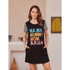 Ekouaer Nightgowns for Women Soft Sleep Shirts with Pockets Short Sleeves Printed Crewneck Nightshirt | Crew neck, above the Knee, lightweight & breathable, contrasting sleeves night dress for home/go out/sleep, S-3XL(Black Ma Ma Mummy)