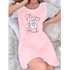 Ekouaer Nightgowns for Women Soft Sleep Shirts with Pockets Short Sleeves Printed Crewneck Nightshirt | Crew neck, above the Knee, lightweight & breathable, contrasting sleeves night dress for home/go out/sleep, S-3XL(Pink Coffee)