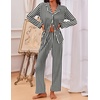 Ekouaer Pajamas For Women Set Button Down Sleepwear Long Pj Pant Lounge Set | 2 Pieces,Long Sleeve,Patch Pocket,Elastic Waistband,Soft,Breathable,Lightweight,Fall and Winter(Black Striped)
