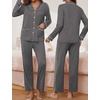 Ekouaer Pajamas For Women Set Button Down Sleepwear Long Pj Pant Lounge Set | 2 Pieces,Long Sleeve,Patch Pocket,Elastic Waistband,Soft,Breathable,Lightweight,Fall and Winter(Dark Heather Grey)