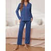 Ekouaer Pajamas For Women Set Button Down Sleepwear Long Pj Pant Lounge Set | 2 Pieces,Long Sleeve,Patch Pocket,Elastic Waistband,Soft,Breathable,Lightweight,Fall and Winter(Navy)