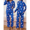 Ekouaer Pajamas For Women Set Button Down Sleepwear Long Pj Pant Lounge Set | 2 Pieces,Long Sleeve,Patch Pocket,Elastic Waistband,Soft,Breathable,Lightweight,Fall and Winter(Blue Snowman)