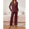 Ekouaer Pajamas For Women Set Button Down Sleepwear Long Pj Pant Lounge Set | 2 Pieces,Long Sleeve,Patch Pocket,Elastic Waistband,Soft,Breathable,Lightweight,Fall and Winter(Wine Red Cheetah)