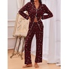 Ekouaer Pajamas For Women Set Button Down Sleepwear Long Pj Pant Lounge Set | 2 Pieces,Long Sleeve,Patch Pocket,Elastic Waistband,Soft,Breathable,Lightweight,Fall and Winter(Wine Red Cheetah)