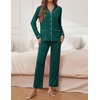 Ekouaer Pajamas For Women Set Button Down Sleepwear Long Pj Pant Lounge Set | 2 Pieces,Long Sleeve,Patch Pocket,Elastic Waistband,Soft,Breathable,Lightweight,Fall and Winter(Lake Green)
