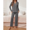 Ekouaer Pajamas For Women Set Button Down Sleepwear Long Pj Pant Lounge Set | 2 Pieces,Long Sleeve,Patch Pocket,Elastic Waistband,Soft,Breathable,Lightweight,Fall and Winter(Dark Heather Grey)