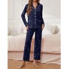 Ekouaer Pajamas For Women Set Button Down Sleepwear Long Pj Pant Lounge Set | 2 Pieces,Long Sleeve,Patch Pocket,Elastic Waistband,Soft,Breathable,Lightweight,Fall and Winter(Navy Star)