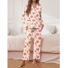 Ekouaer Pajamas For Women Set Button Down Sleepwear Long Pj Pant Lounge Set | 2 Pieces,Long Sleeve,Patch Pocket,Elastic Waistband,Soft,Breathable,Lightweight,Fall and Winter(Cherry Teddy)