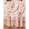 Ekouaer Pajamas For Women Set Button Down Sleepwear Long Pj Pant Lounge Set | 2 Pieces,Long Sleeve,Patch Pocket,Elastic Waistband,Soft,Breathable,Lightweight,Fall and Winter(Cherry Teddy)