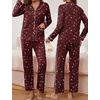 Ekouaer Pajamas For Women Set Button Down Sleepwear Long Pj Pant Lounge Set | 2 Pieces,Long Sleeve,Patch Pocket,Elastic Waistband,Soft,Breathable,Lightweight,Fall and Winter(Wine Red Cheetah)