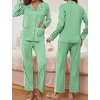 Ekouaer Pajamas For Women Set Button Down Sleepwear Long Pj Pant Lounge Set | 2 Pieces,Long Sleeve,Patch Pocket,Elastic Waistband,Soft,Breathable,Lightweight,Fall and Winter(Green Striped)