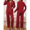 Ekouaer Pajamas For Women Set Button Down Sleepwear Long Pj Pant Lounge Set | 2 Pieces,Long Sleeve,Patch Pocket,Elastic Waistband,Soft,Breathable,Lightweight,Fall and Winter(Wine Red)