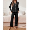 Ekouaer Pajamas For Women Set Button Down Sleepwear Long Pj Pant Lounge Set | 2 Pieces,Long Sleeve,Patch Pocket,Elastic Waistband,Soft,Breathable,Lightweight,Fall and Winter(Black)