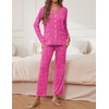 Ekouaer Pajamas For Women Set Button Down Sleepwear Long Pj Pant Lounge Set | 2 Pieces,Long Sleeve,Patch Pocket,Elastic Waistband,Soft,Breathable,Lightweight,Fall and Winter(Hot Pink Leopard)