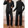 Ekouaer Pajamas For Women Set Button Down Sleepwear Long Pj Pant Lounge Set | 2 Pieces,Long Sleeve,Patch Pocket,Elastic Waistband,Soft,Breathable,Lightweight,Fall and Winter(Black)