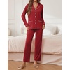 Ekouaer Pajamas For Women Set Button Down Sleepwear Long Pj Pant Lounge Set | 2 Pieces,Long Sleeve,Patch Pocket,Elastic Waistband,Soft,Breathable,Lightweight,Fall and Winter(Wine Red)