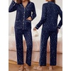Ekouaer Pajamas For Women Set Button Down Sleepwear Long Pj Pant Lounge Set | 2 Pieces,Long Sleeve,Patch Pocket,Elastic Waistband,Soft,Breathable,Lightweight,Fall and Winter(Navy Star)