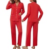 Ekouaer Pajamas For Women Set Button Down Sleepwear Long Pj Pant Lounge Set | 2 Pieces,Long Sleeve,Patch Pocket,Elastic Waistband,Soft,Breathable,Lightweight,Fall and Winter(Red)