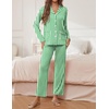Ekouaer Pajamas For Women Set Button Down Sleepwear Long Pj Pant Lounge Set | 2 Pieces,Long Sleeve,Patch Pocket,Elastic Waistband,Soft,Breathable,Lightweight,Fall and Winter(Green Striped)