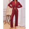 Ekouaer Pajamas For Women Set Button Down Sleepwear Long Pj Pant Lounge Set | 2 Pieces,Long Sleeve,Patch Pocket,Elastic Waistband,Soft,Breathable,Lightweight,Fall and Winter(Wine Red)
